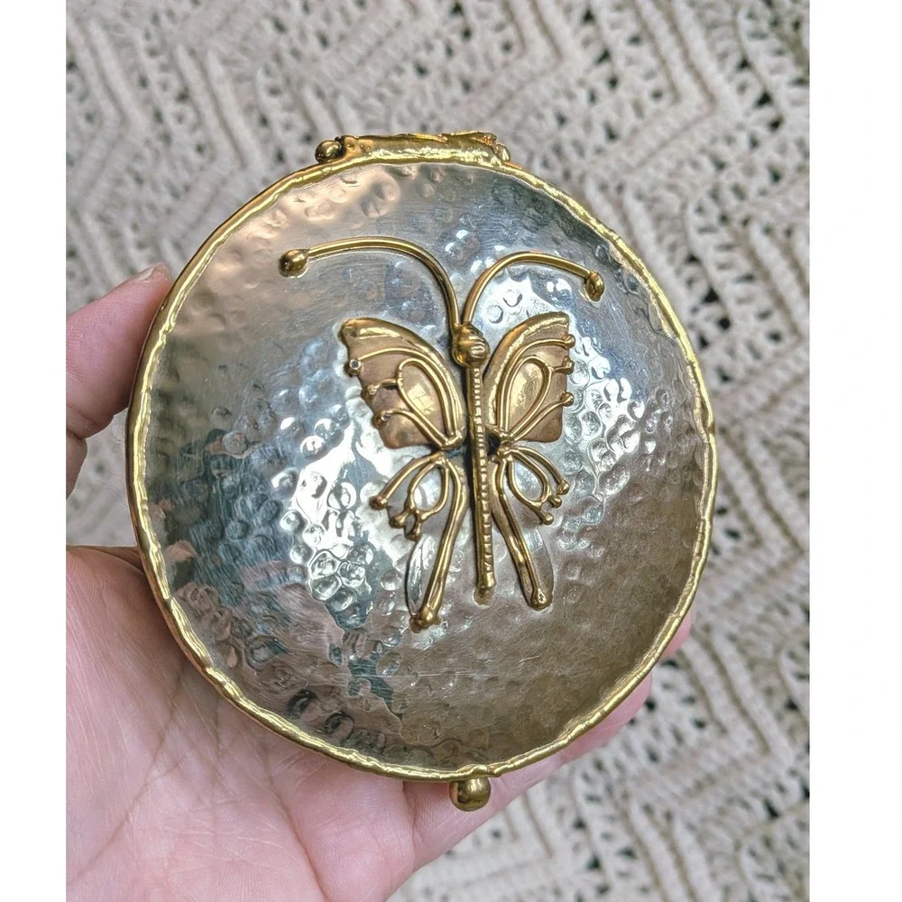 Lunacy Mary‎ Mundy Vintage Butterfly Pill Box Hammered Mixed Metal Trinket Case